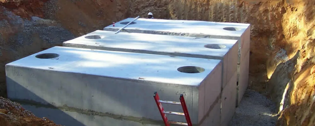 Septic tank installation site with a newly placed concrete tank in Vancouver, WA